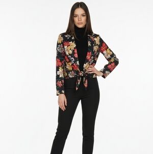 Worthington Multicolor Floral Tie-Front Blazer